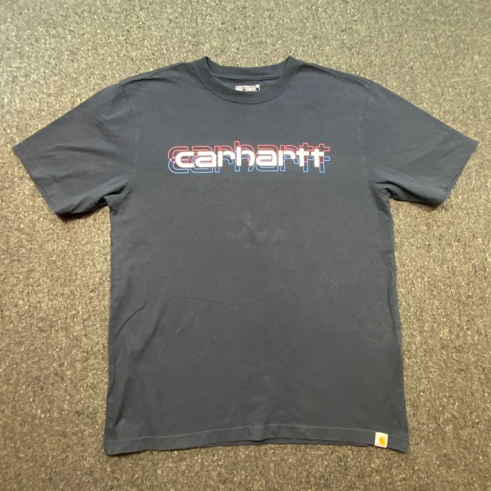 Carhartt TShirt Sz M Mens Navy Blue Streetwear Loose Fit Layered Graphic Logo